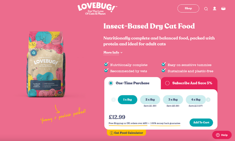 Lovebug Cat food Website Design subscription